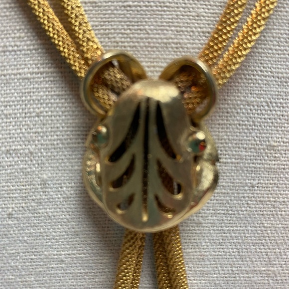 15” Goldtone chocker necklace, duel mesh style rows of chain w/ pendant. NWT - Picture 2 of 5